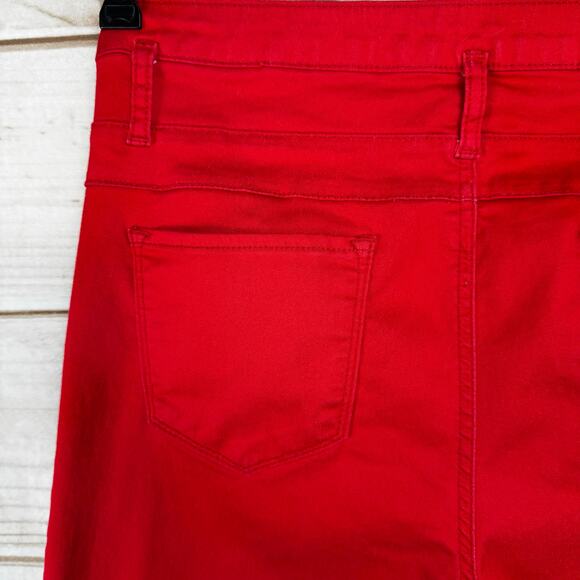 No Boundaries Red Mid Rise Super Stretch Skinny Jeans Juniors Size 17 - Picture 8 of 11